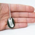 Fine Silver Pendant Necklace Green Recycled Leather Geometric Minimalist Design by SteamyLab