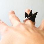 Stacking Rings Brown Leather Spikes Rock Punk Silver Aluminum Ring by SteamyLab