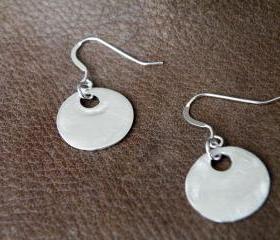 Fine Silver Disc Earrings Sterling Silver Hooks Organic Jewelry Minimalist Small Earrings by SteamyLab