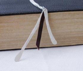 Long Minimalist Necklace Fine Silver Bars Brown Leather Modern Jewelry by SteamyLab