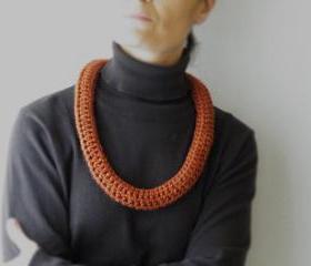 Crochet Scarf Necklace Fashion Merino Wool Rust colour Winter Accessories Neckwarmer by SteamyLab.