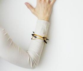 Hammered Aluminum Bangle Dark brown Leather Gold Brown Colors Minimalist Women Accessories by SteamyLab.