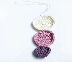 Sterling Silver Cottage Chic Necklace Crochet Cotton Spring Rose Purple White by SteamyLab
