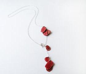 Lariat Necklace Sterling Silver Weathered Leather Red Boho Cottage by SteamyLab