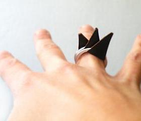 Stacking Rings Brown Leather Spikes Rock Punk Silver Aluminum Ring by SteamyLab