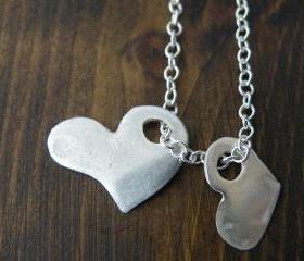 Fine Silver Hearts Pendants Sterling Silver Chain Romantic Necklace Minimalist Jewelry by SteamyLab